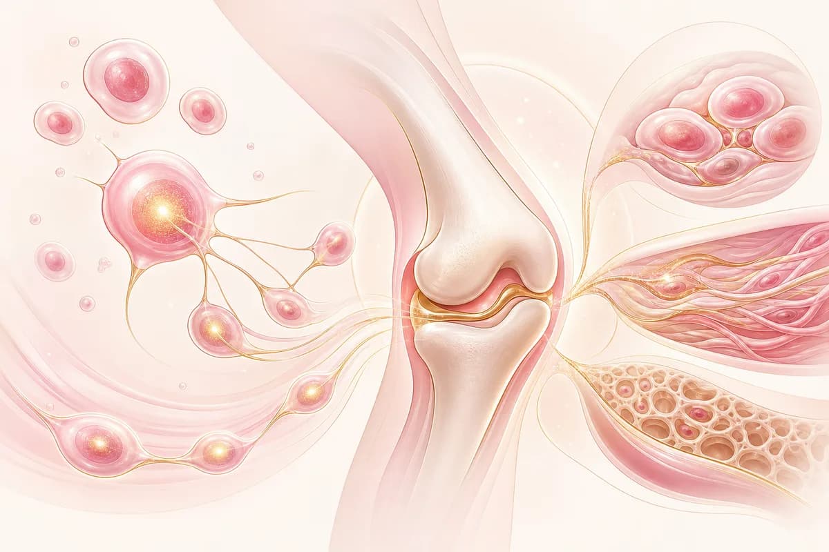 Illustration of mesenchymal stem cells supporting the repair of joint tissue