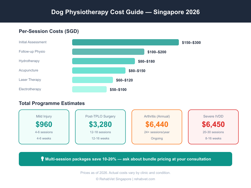 Dog physiotherapy cost breakdown infographic for Singapore 2026